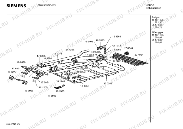 Взрыв-схема плиты (духовки) Siemens ER12550RK - Схема узла 02