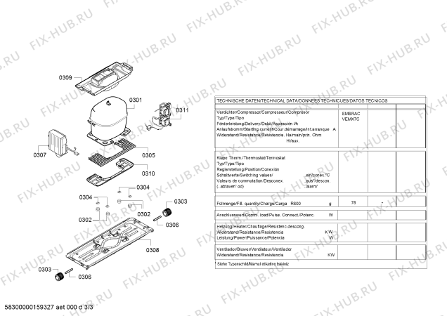 Схема №1 3KSB6805 с изображением Модуль управления, запрограммированный для холодильника Bosch 00753110