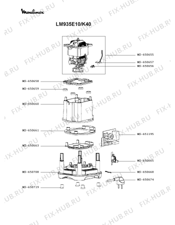 Взрыв-схема блендера (миксера) Moulinex LM935E10/K40 - Схема узла 4P005555.2P2