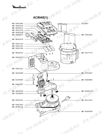 Взрыв-схема кухонного комбайна Moulinex AC8045(1) - Схема узла FP000487.5P2
