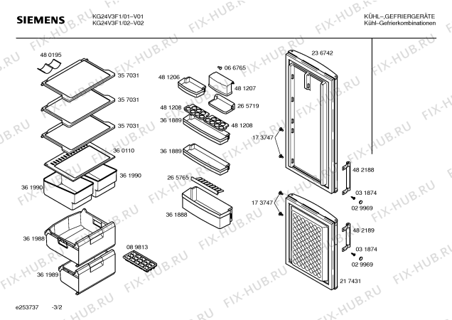 Взрыв-схема холодильника Siemens KG24V3F1 - Схема узла 02