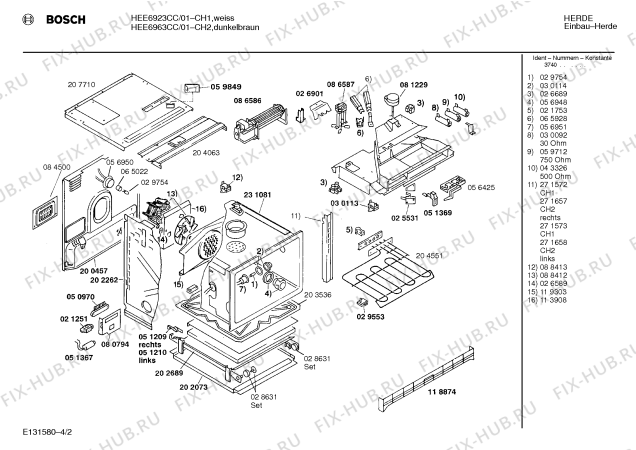 Взрыв-схема плиты (духовки) Bosch HEE6923CC - Схема узла 02