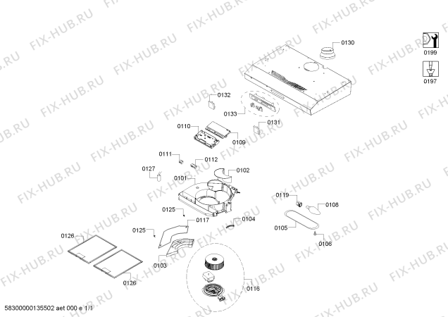 Схема №1 DHU635OSA с изображением Патрубок для вытяжки Bosch 00614584