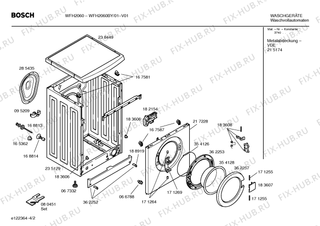 Взрыв-схема стиральной машины Bosch WFH2060BY Maxx WFH2060 - Схема узла 02