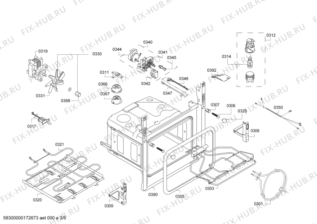 Взрыв-схема плиты (духовки) Bosch HBA63B253F H.BO.PY.L3D.IN.GYFAM.B2/.X.E3_C/// - Схема узла 03