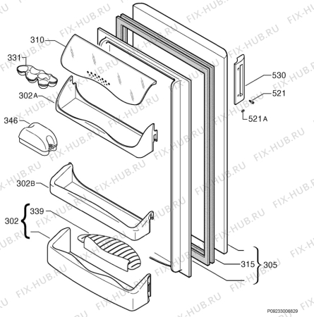 Взрыв-схема холодильника Zanussi ZC246R3 - Схема узла Door 003