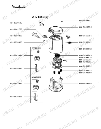 Взрыв-схема блендера (миксера) Moulinex AT7145B(0) - Схема узла 8P001347.2P2