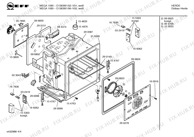 Взрыв-схема плиты (духовки) Neff E1583W1 MEGA 1585 - Схема узла 04