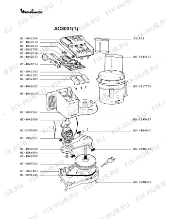 Взрыв-схема кухонного комбайна Moulinex AC8031(1) - Схема узла 0P000486.0P2