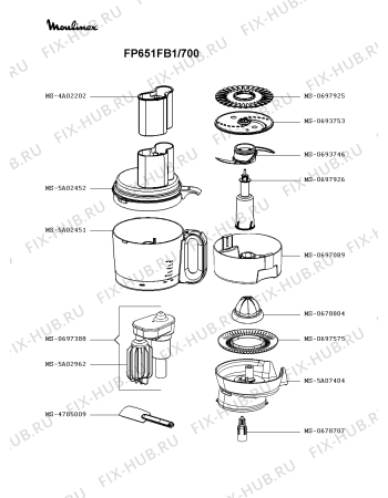 Взрыв-схема кухонного комбайна Moulinex FP651FB1/700 - Схема узла 8P003593.6P2