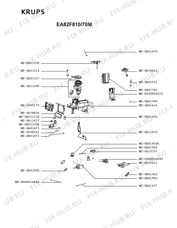 Взрыв-схема кофеварки (кофемашины) Krups EA82F810/70M - Схема узла VP005698.3P2