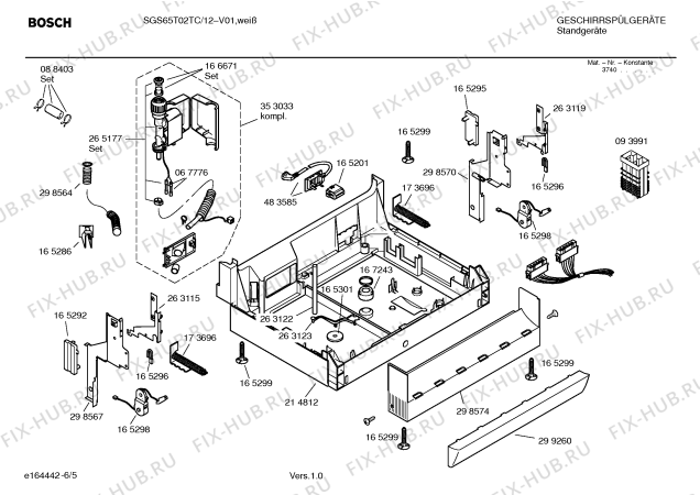 Взрыв-схема посудомоечной машины Bosch SGS65T02TC - Схема узла 05