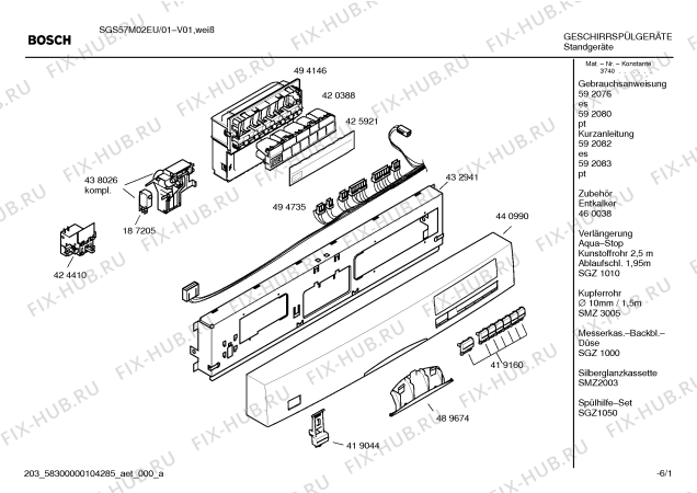 Схема №1 SGS57M02EU с изображением Панель управления для посудомойки Bosch 00440990