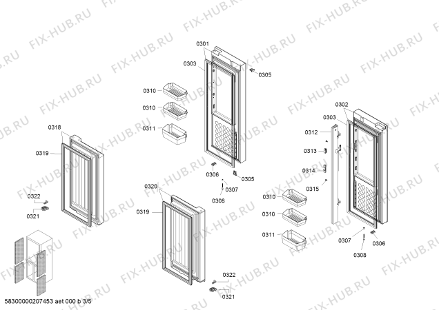 Взрыв-схема холодильника Siemens KM49EA30TI CN FRFC Domestic - Схема узла 03
