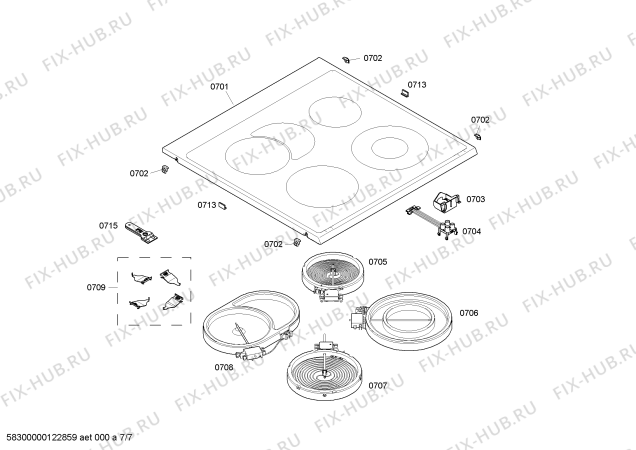 Взрыв-схема плиты (духовки) Bosch HLN654050V - Схема узла 07