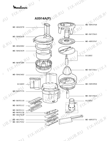 Взрыв-схема кухонного комбайна Moulinex AX914A(P) - Схема узла IP000603.0P2