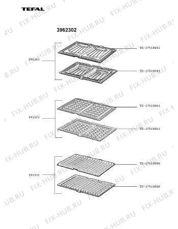 Взрыв-схема вафельницы (бутербродницы) Tefal 3962302 - Схема узла TP000150.5P2