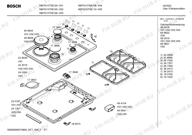 Схема №1 NMT615TNE Bosch с изображением Столешница для плиты (духовки) Bosch 00242019