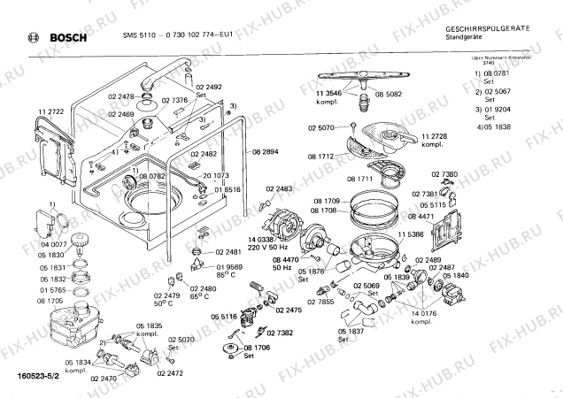Взрыв-схема посудомоечной машины Bosch 0730102774 SMS5110 - Схема узла 02