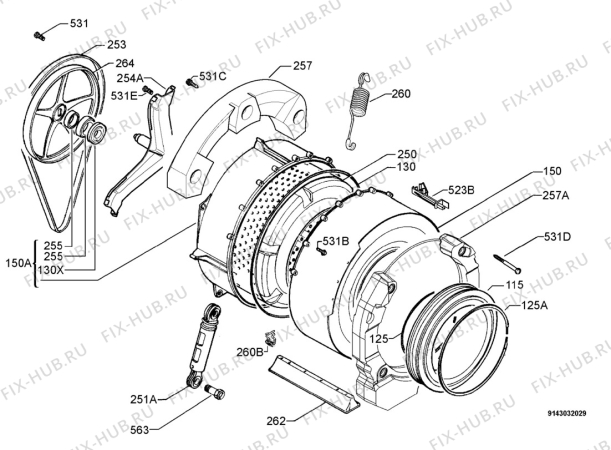 Взрыв-схема стиральной машины Aeg Electrolux L58223 - Схема узла Functional parts 267