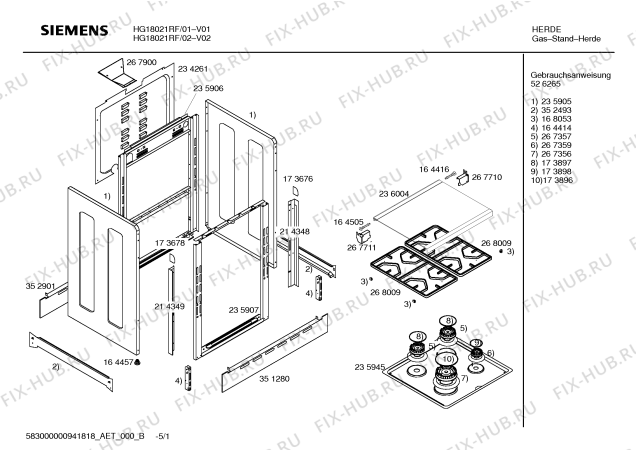 Схема №2 HG18021RF с изображением Инструкция по эксплуатации для плиты (духовки) Siemens 00526265