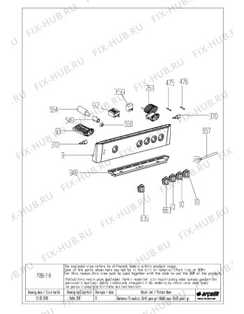 Взрыв-схема плиты (духовки) Beko CSG 63010 GW (7737488606) - BARBAROS FS 3G+1E WITHOUT TIMER CONTROL PANEL GR EXPLODED VIEW