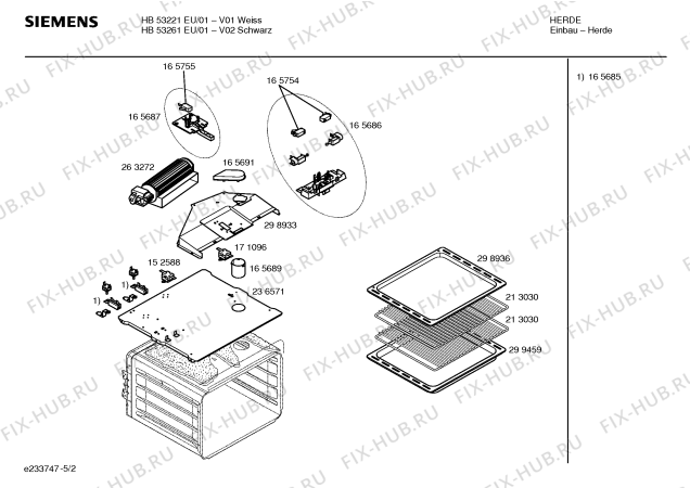 Схема №1 HB53261EU с изображением Инструкция по эксплуатации для электропечи Siemens 00528629
