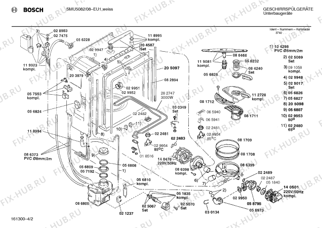 Взрыв-схема посудомоечной машины Bosch SMU5082 - Схема узла 02