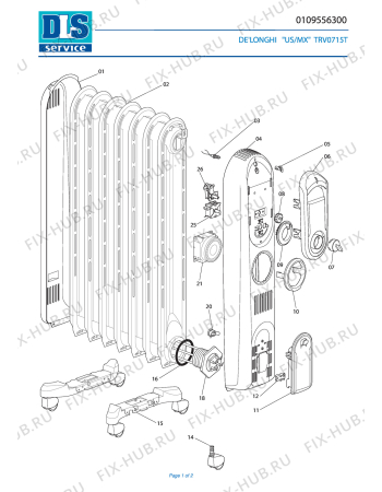 Схема №1 TRV0715T с изображением Обшивка для обогревателя (вентилятора) DELONGHI 7010910101