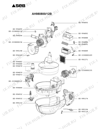 Взрыв-схема тостера (фритюрницы) Seb AH980800/12B - Схема узла RP005647.5P2