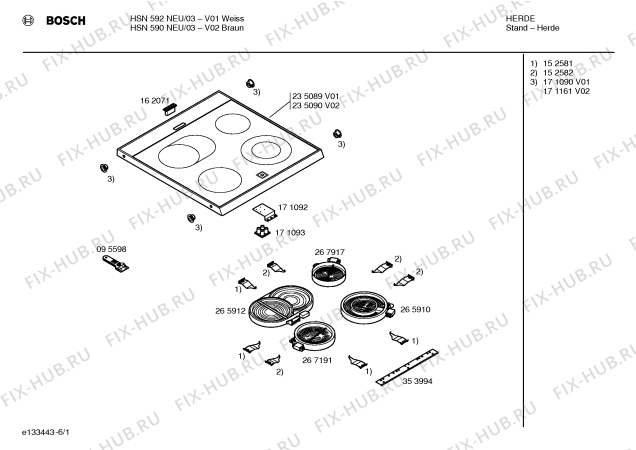 Схема №1 HSN592NEU с изображением Ручка конфорки для электропечи Bosch 00171185