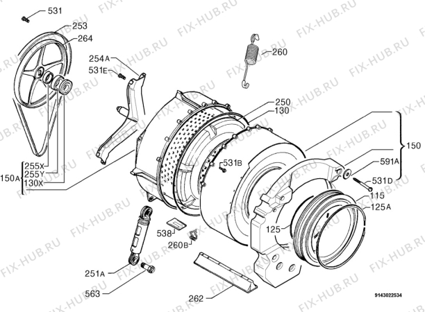 Взрыв-схема стиральной машины Electrolux EWF1625 - Схема узла Functional parts 267