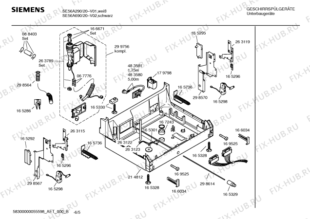 Взрыв-схема посудомоечной машины Siemens SE56A690 - Схема узла 05