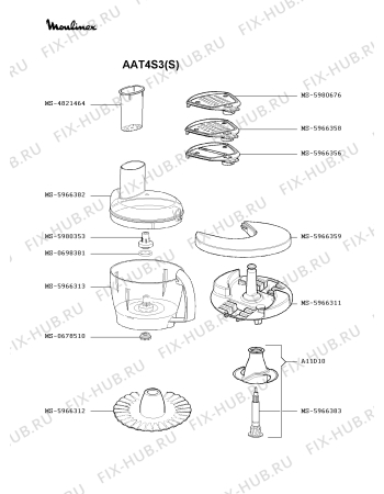 Взрыв-схема кухонного комбайна Moulinex AAT4S3(S) - Схема узла WP002393.6P3