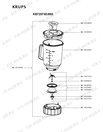 Взрыв-схема блендера (миксера) Krups KB72074E/860 - Схема узла QP003008.6P2