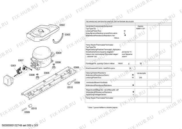 Взрыв-схема холодильника Bosch KDN40V03NE - Схема узла 03