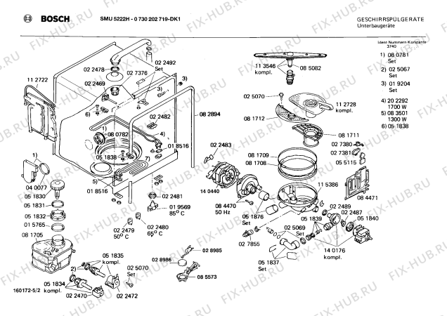 Взрыв-схема посудомоечной машины Bosch 0730202719 SMU5222H - Схема узла 02