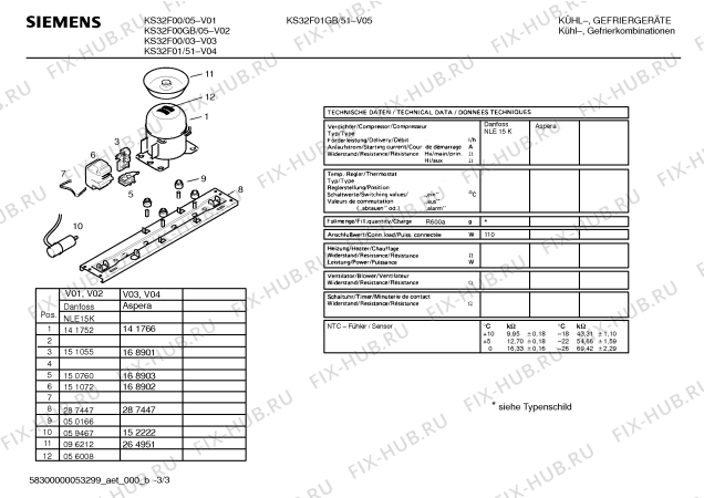 Схема №1 KS32F00 с изображением Инструкция по эксплуатации для холодильника Siemens 00522029