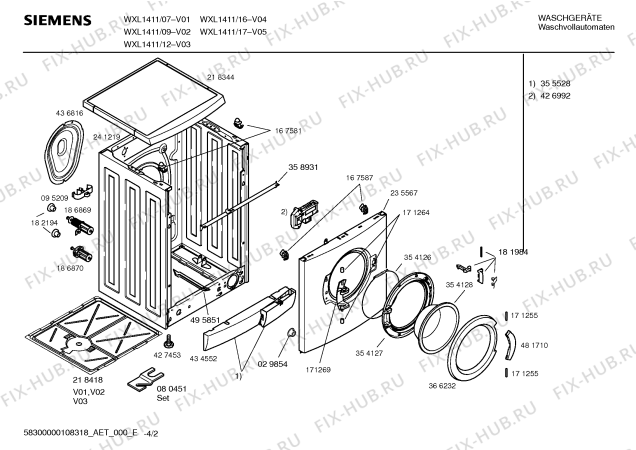 Взрыв-схема стиральной машины Siemens WXL1411 SIWAMAT XL 1411 - Схема узла 02
