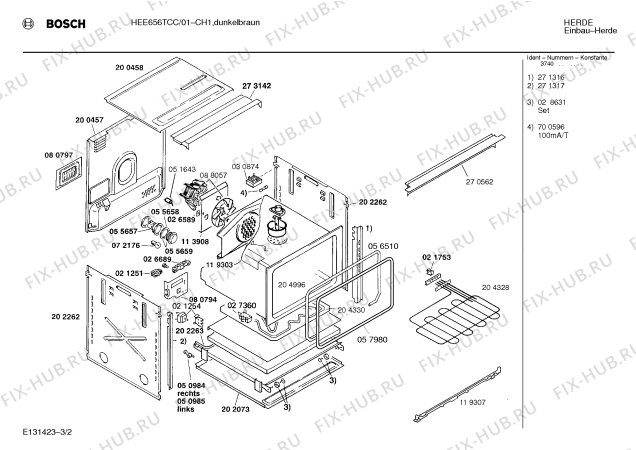 Взрыв-схема плиты (духовки) Bosch HEE656TCC - Схема узла 02