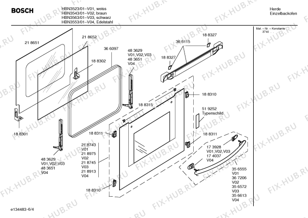 Схема №1 HBN3563 с изображением Инструкция по эксплуатации для плиты (духовки) Bosch 00582507