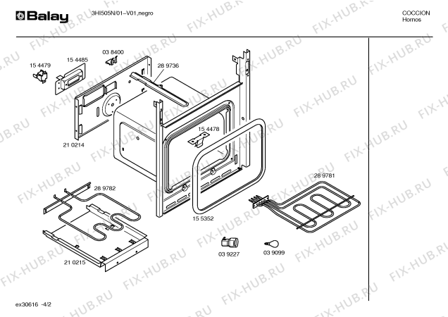 Взрыв-схема плиты (духовки) Balay 3HI505N - Схема узла 02