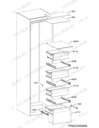 Взрыв-схема холодильника Electrolux EUE2634MFX - Схема узла Internal parts