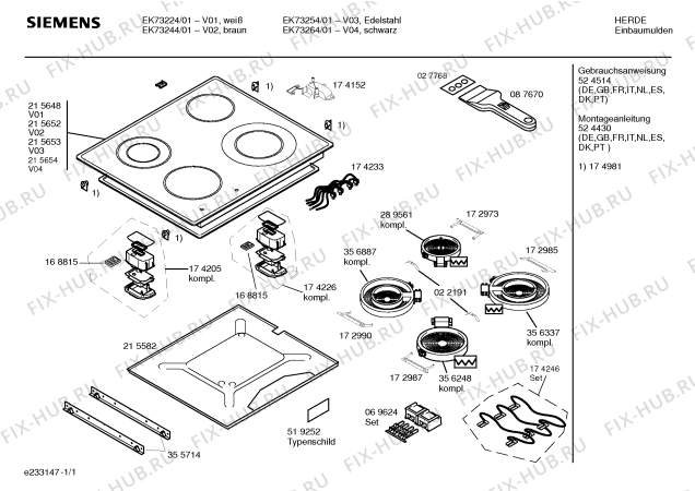 Схема №1 EK73264 с изображением Стеклокерамика для плиты (духовки) Siemens 00215654
