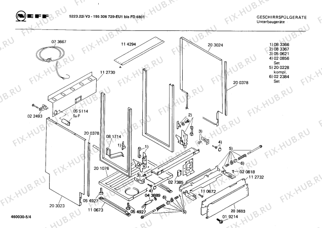 Схема №1 195306729 5223.22IV3 с изображением Панель для посудомоечной машины Bosch 00118828