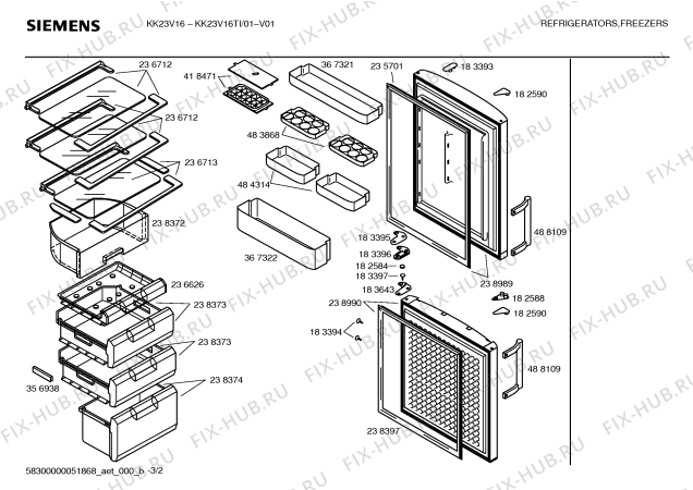 Схема №1 KG19E16TI с изображением Выдвижной ящик для холодильника Siemens 00238373
