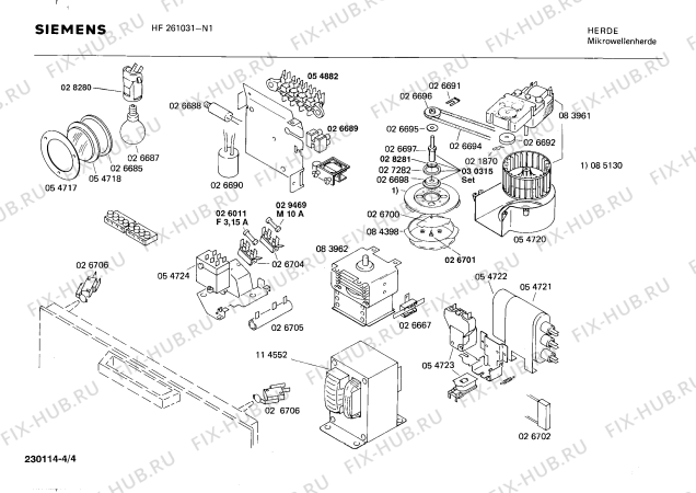Взрыв-схема микроволновой печи Siemens HF261031 - Схема узла 04
