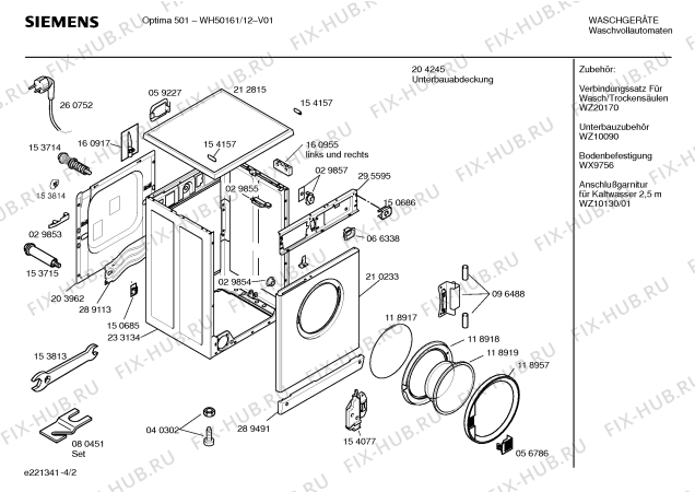 Схема №1 WH50161, OPTIMA 501 с изображением Инструкция по эксплуатации для стиральной машины Siemens 00522359