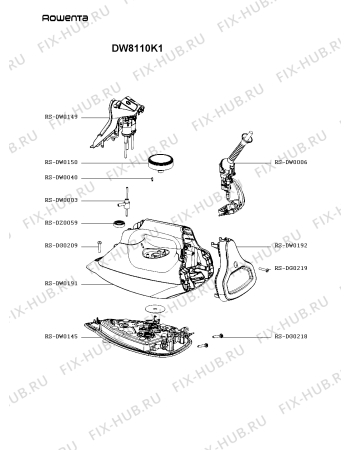 Схема №1 DW8110K1 с изображением Рукоятка для электропарогенератора Rowenta RS-DW0191