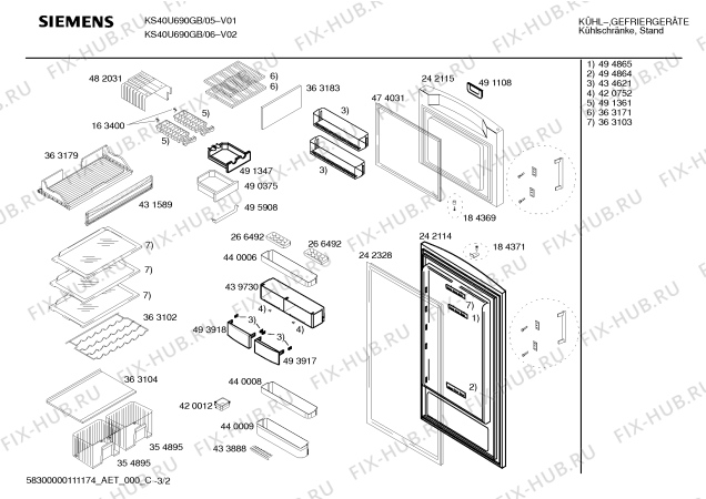 Схема №1 KS40U690GB с изображением Петля двери для холодильной камеры Siemens 00603448